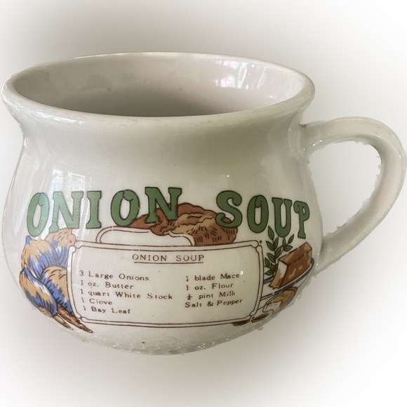 Set of vintage soup mugs with printed soup recipe on both mugs. - Picture 3 of 5